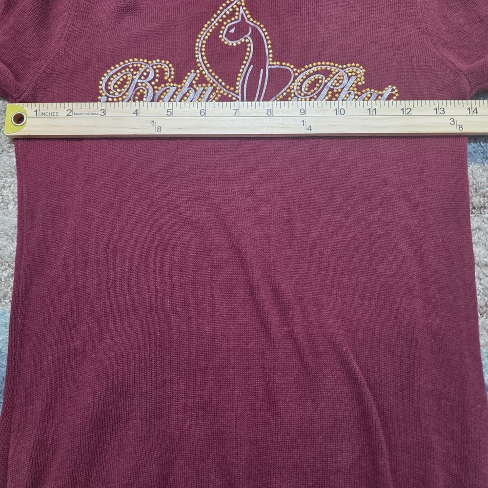 Baby Phat Sweater With High Neck Fitted Sleeves Burgundy Red Good Graphic Size S - Picture 8 of 8